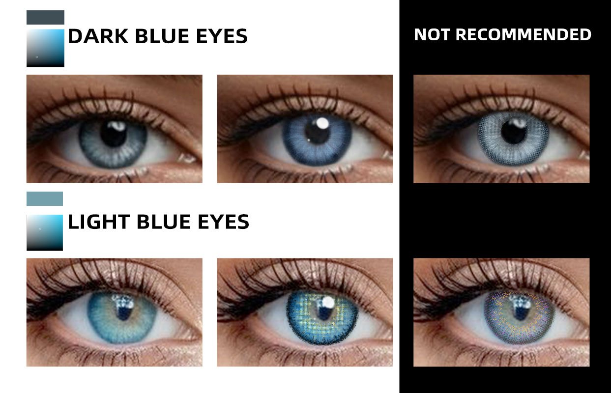Blue contact lenses for light and dark eyes